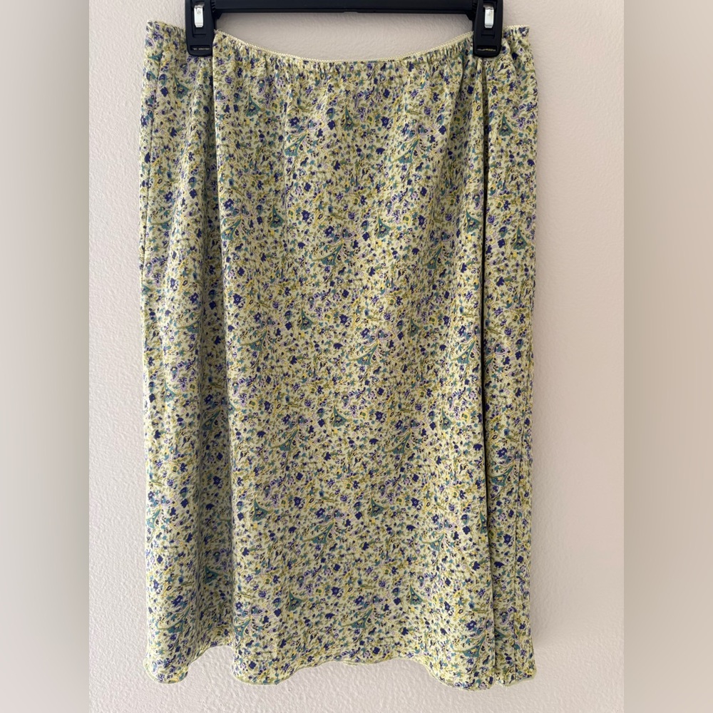 Norton McNaughton Yellow and Blue Floral A-Line Skirt